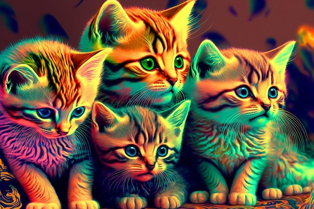 Una imagen colorida de gatos con la palabra gato en el frente.