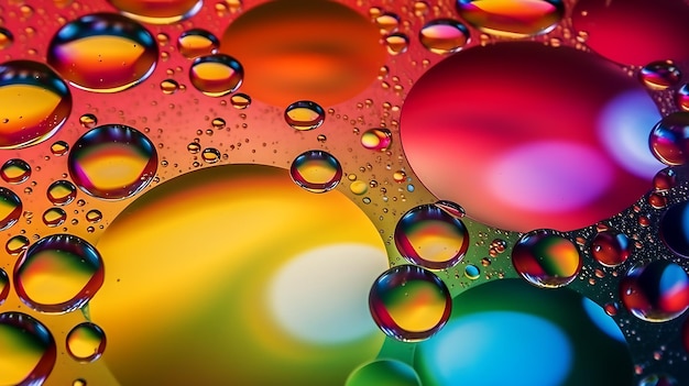 Una imagen colorida de gotas de agua con un fondo de arco iris.