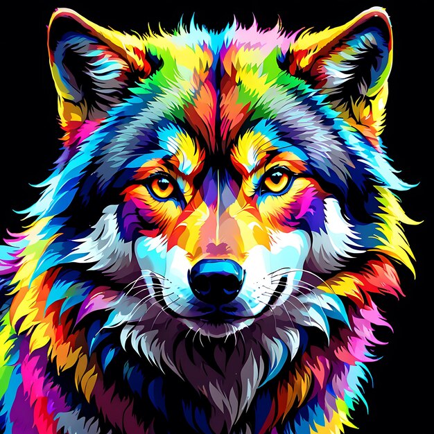 Foto una imagen colorida de un lobo con los colores del arco iris en él