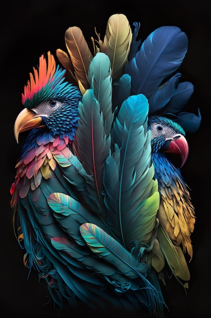 Una imagen colorida de un loro con plumas