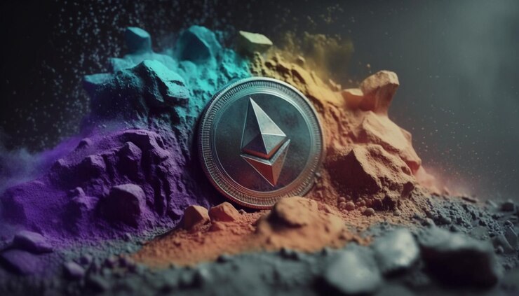 Una imagen colorida de una moneda de plata con la palabra crypto en ella.