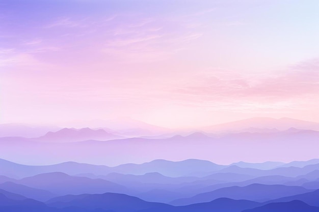 una imagen colorida de montañas con nubes rosadas y moradas en el fondo.