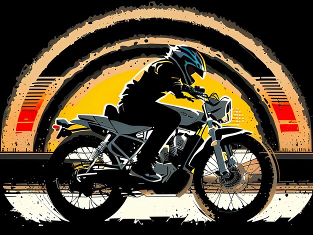 Una imagen colorida de una motocicleta con un jinete en la parte de atrás