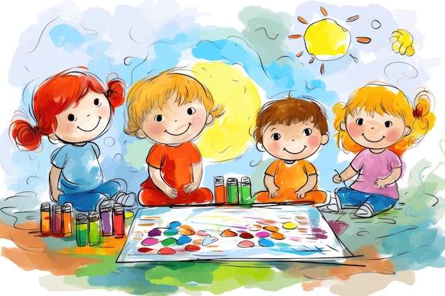 Imagen colorida con niños felices.