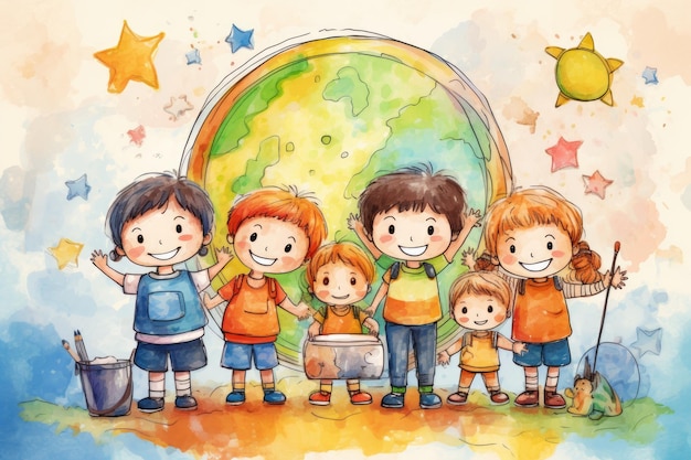 Imagen colorida con niños felices.