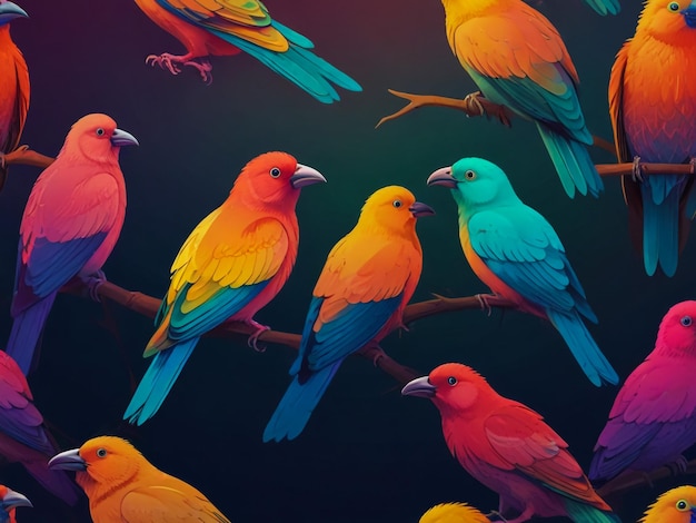 Foto una imagen colorida de pájaros con diferentes colores en él