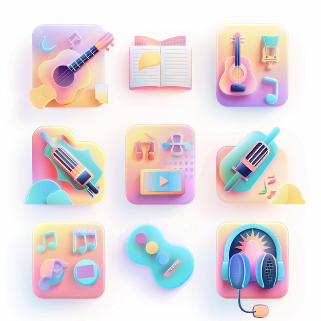 una imagen colorida de una pantalla colorida y colorida de música y auriculares