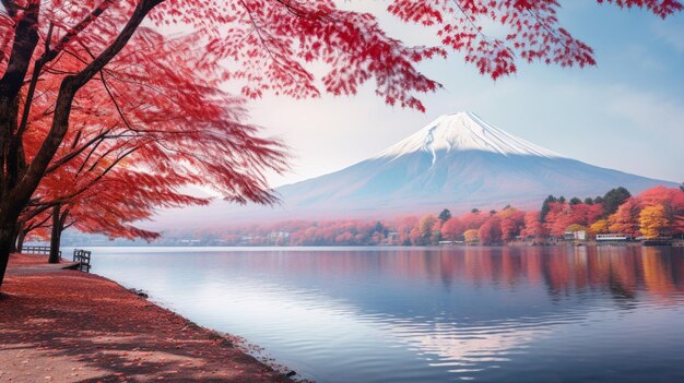 Foto imagen colorida de la temporada de otoño y la montaña ia generativa