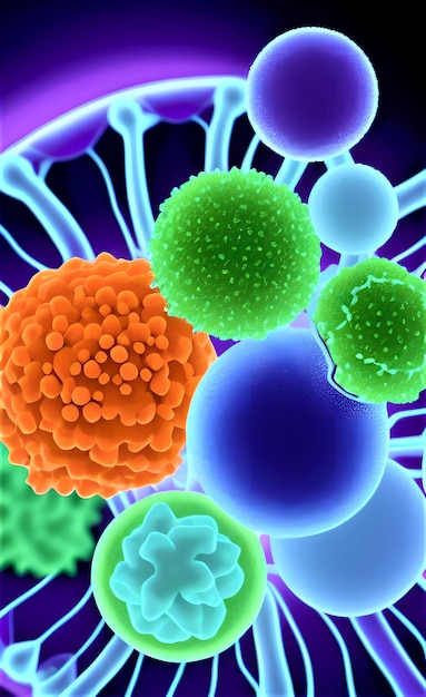 Una imagen colorida de un virus y una celda con el número 3