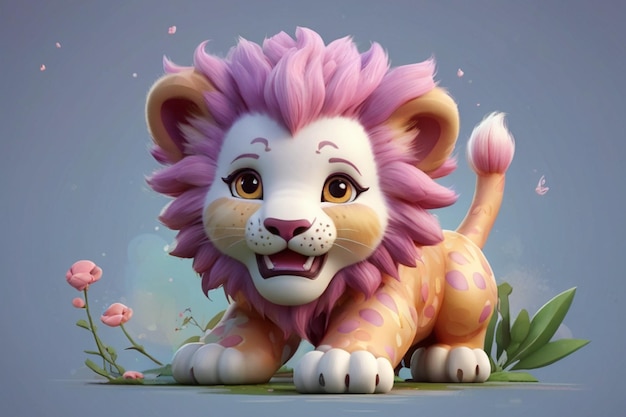 imagen colorido león bebé lindo con AI generado