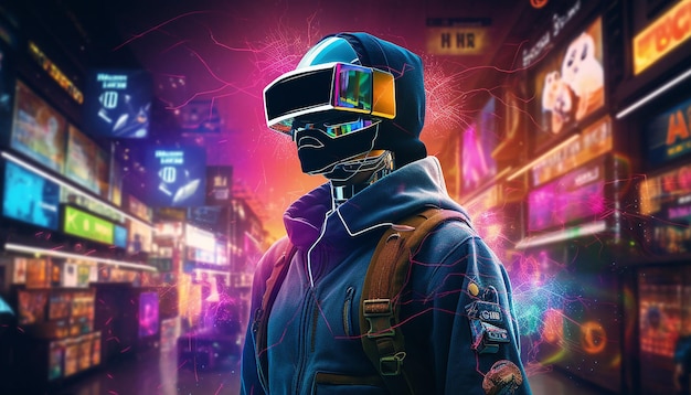 imagen de comercio electrónico en color cyberpunk cyber monday