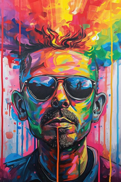Una imagen cómica colorida de un hombre con gafas de sol con la cara recta aigx