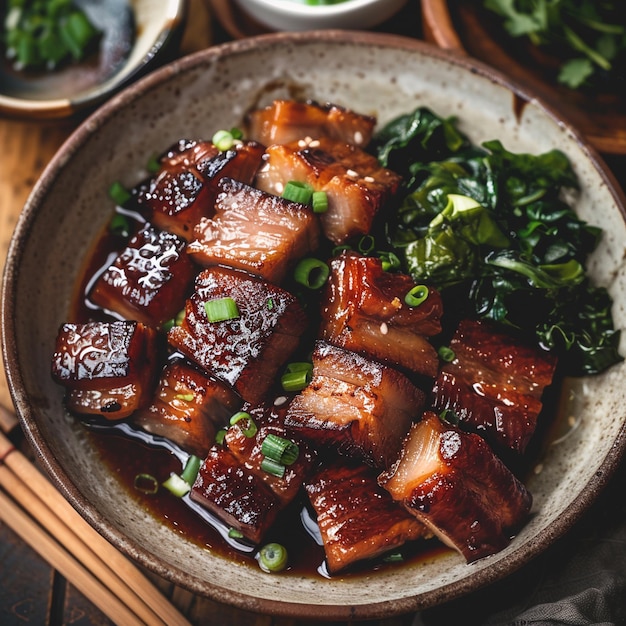 Foto imagen de comida china que braised pork belly o dongpo rou y buena aplicación para el menú del libro