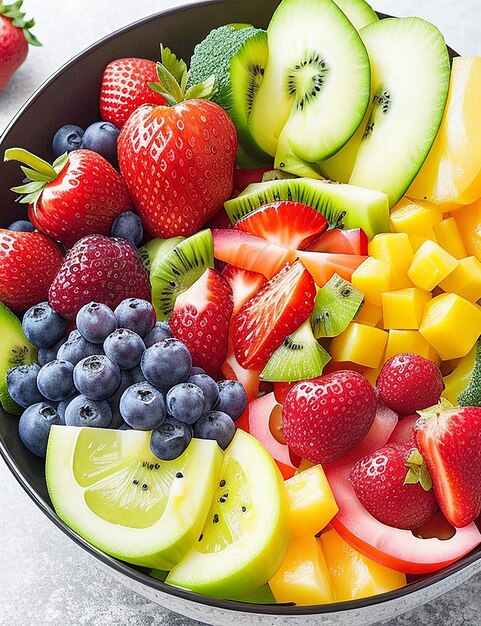 Imagen de comida de ensalada de mezcla de frutas frescas generada por ai