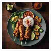 Foto imagen de la comida típica indonesia de satay