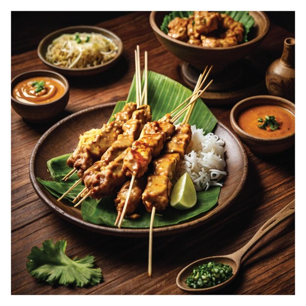 Foto imagen de la comida típica indonesia de satay