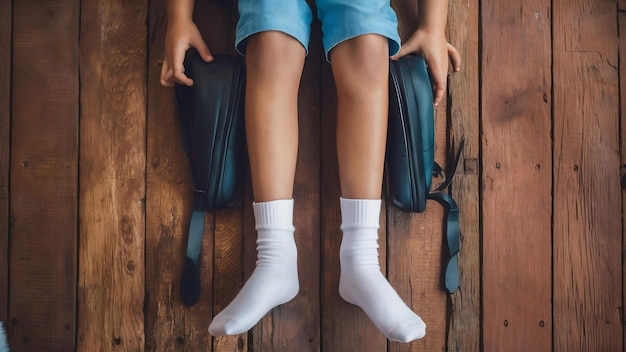 Imagen completa de un guapo y flaco escolar afroamericano con calcetines blancos
