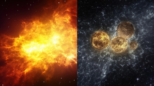 Una imagen compuesta de una bola de fuego y una estrella.