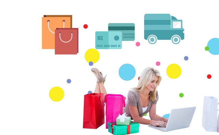 Foto imagen compuesta de diagrama de compras digital sobre un fondo blanco.