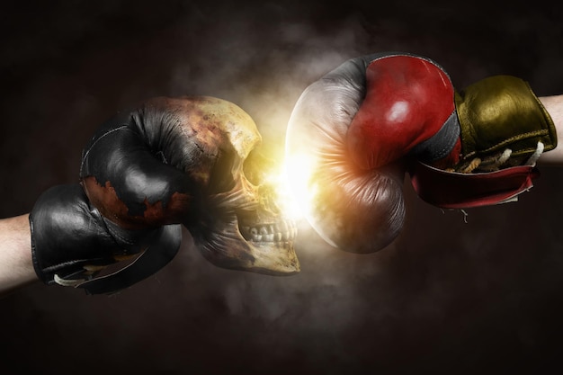 Imagen compuesta digital de boxeadores luchando contra la luz iluminada