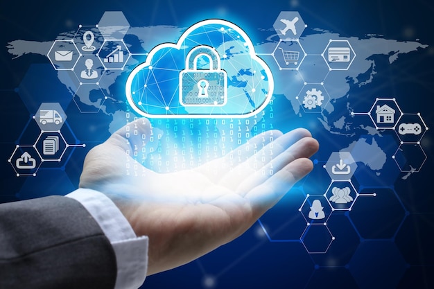 Imagen compuesta digital de mano recortada por iconos