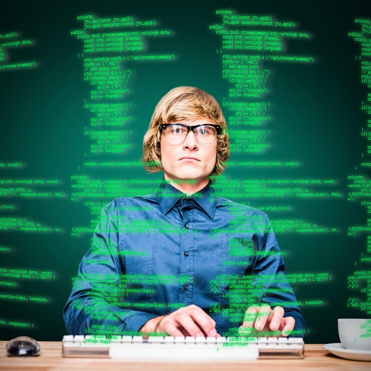 Foto imagen compuesta de empresario hipster enfocado usando computadora