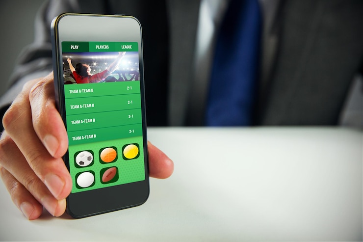Foto imagen compuesta del empresario con smartphone