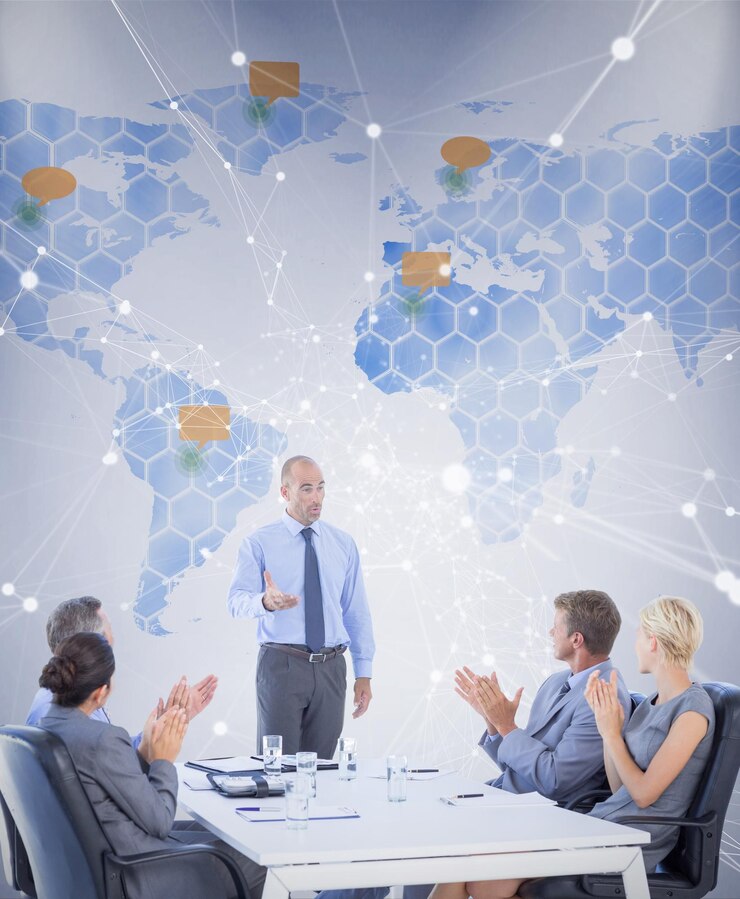 Imagen compuesta de gente de negocios aplaudiendo durante la reunión