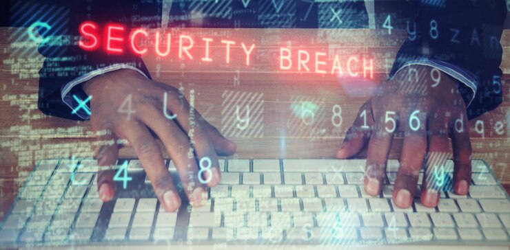 Foto imagen compuesta de hacker mediante teclado de computadora