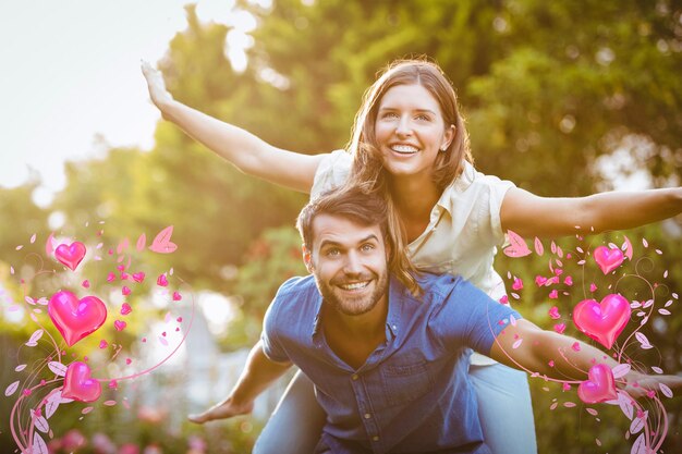 Imagen compuesta de pareja y corazones de San Valentín 3d