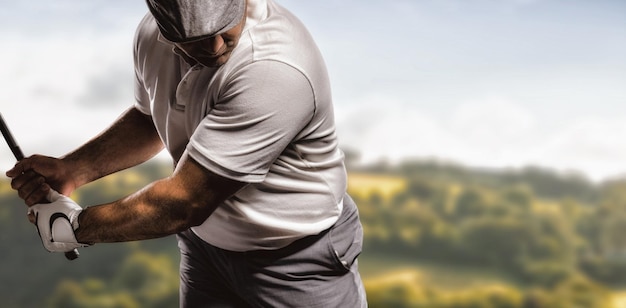 Foto imagen compuesta de retrato de jugador de golf tomando un tiro