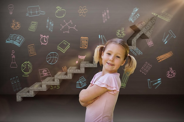 Imagen compuesta de retrato de una niña sonriente en park