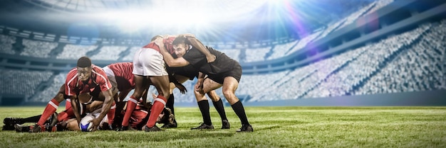 Imagen compuesta de scrum de jugador de rugby