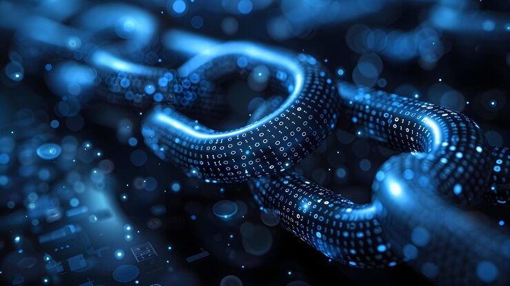 Foto imagen del concepto de tecnología blockchain dinámica