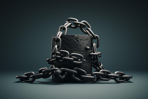 Imagen conceptual con una billetera de cuero y cadenas sobre un fondo oscuro