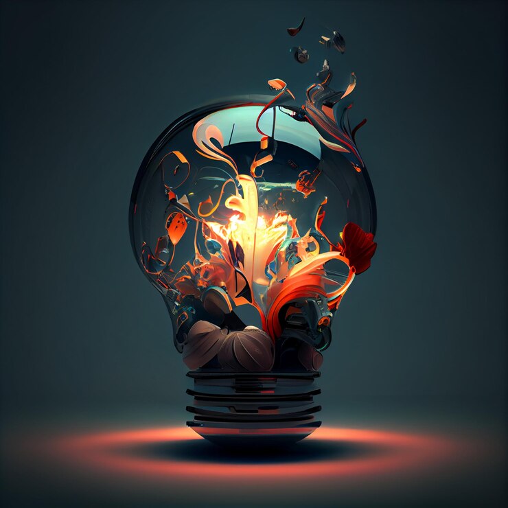 Imagen conceptual con bombilla y montañas en el fondo generativo ai