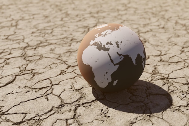 Imagen conceptual del cambio climático global en una tierra seca y seca representación 3d
