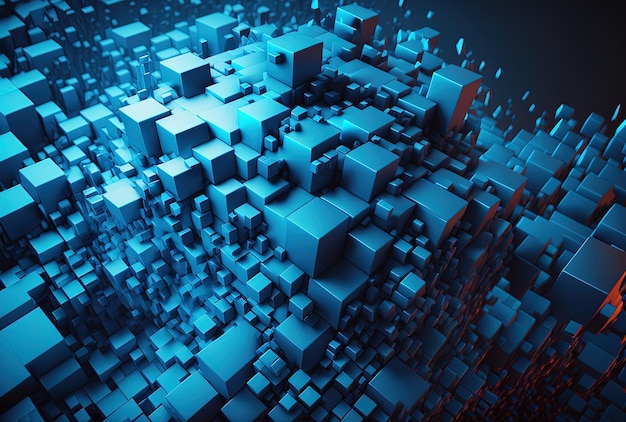 Imagen conceptual con un fondo abstracto de cubos azules brillantes en calidad 4K