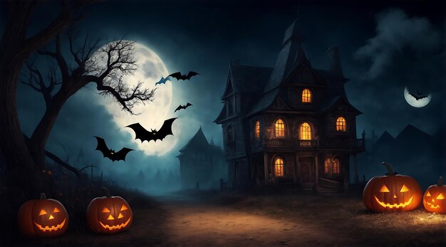 Imagen conceptual de Halloween fondo de pantalla casa embrujada dracula fantasma de calabaza ai imagen