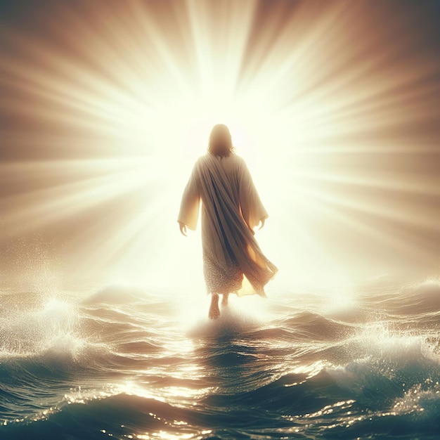 Imagen conceptual de Jesucristo en el mar