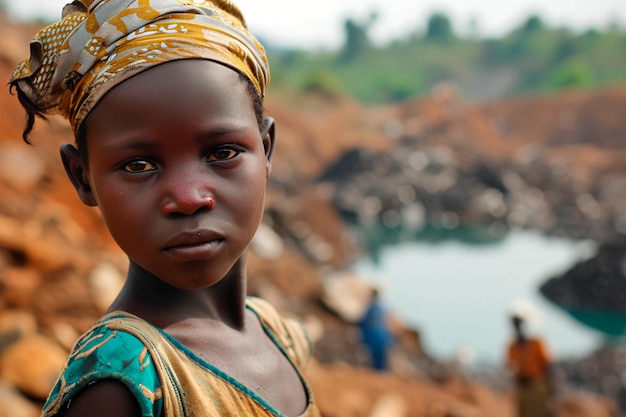 Imagen conceptual de personas africanas trabajando duro en condiciones inhumanas extrayendo minerales Cobalto