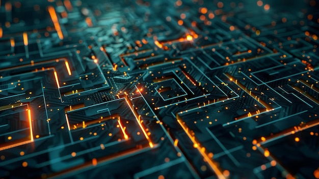 Una imagen conceptual de una red neuronal como un laberinto o laberinto que simboliza la complejidad y complejidad de la inteligencia artificial