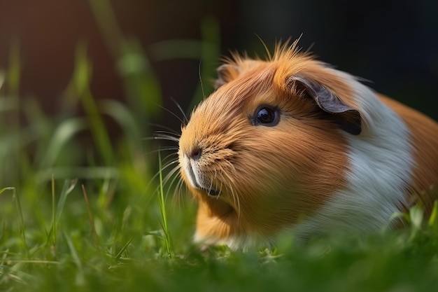 Imagen de conejillo de indias descansando sobre pasto verde en verano Ilustración de animales de compañía AI generativa