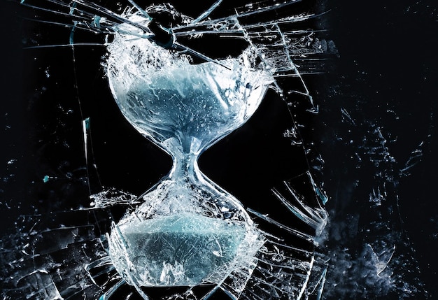 Imagen de congelación de tiempo abstracto con figura de vidrio roto sobre fondo oscuro