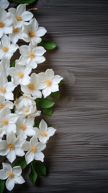 Foto imagen de copia de espacio flores de jazmín blanco en fondo de madera arreglo elegante paseo móvil vertical