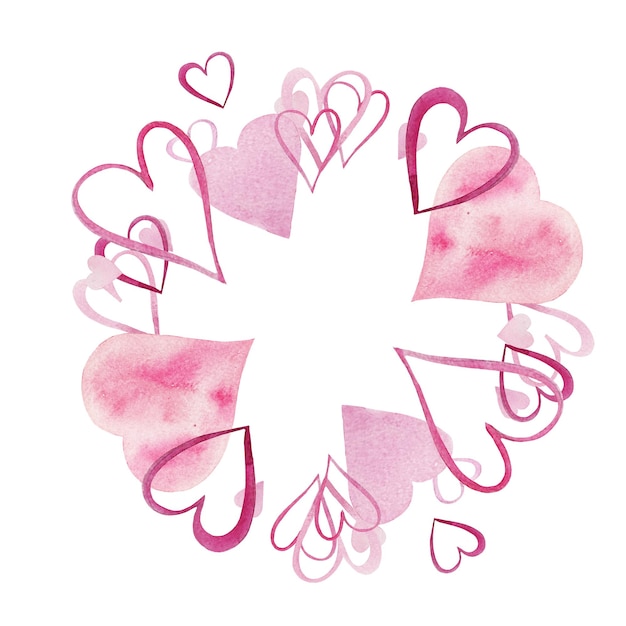 imagen con corazones de acuarela dibujada a mano ilustración para la postal del día de San Valentín para el día de San Valentín imagen de símbolos de amor dibujados en acuarelas en tonos rosados rojos y azules
