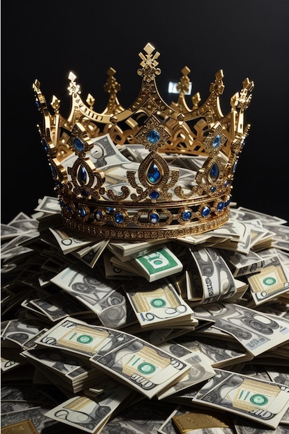 Una imagen de una corona en la parte superior de una pila de dinero intrincadamente diseñado tiene que ser i atrapar intrincado