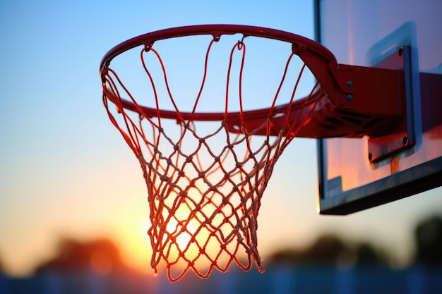 Imagen cristalina de un aro de baloncesto con una red