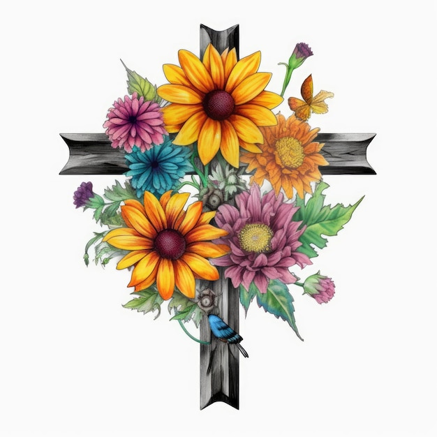 Imagen de cruz diseñada con IA generativa de flores de sol