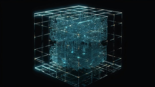 Una imagen de un cubo en la oscuridad.